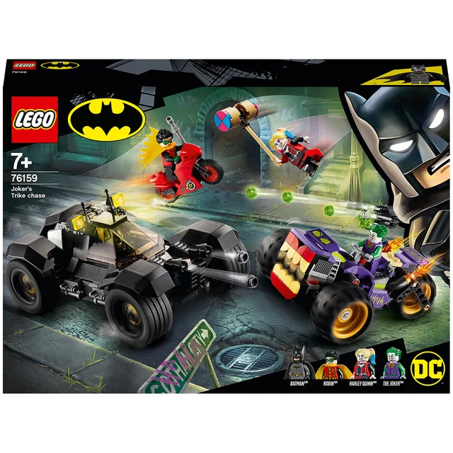 LEGO 76159 Super Heroes DC Batman Jokers Trike-Verfolgungsjagd mit Batmobile, Harley Quinn & Robin Minifiguren