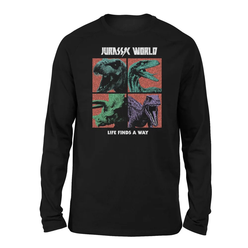Jurassic Park World Four Colour Faces Unisex Langarm T-Shirt - Schwarz - S Bild 1