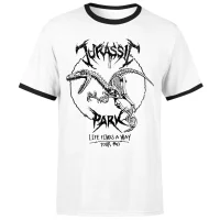 Jurassic Park Raptor Drawn Unisex Ringer T-Shirt - Weiß/Schwarz