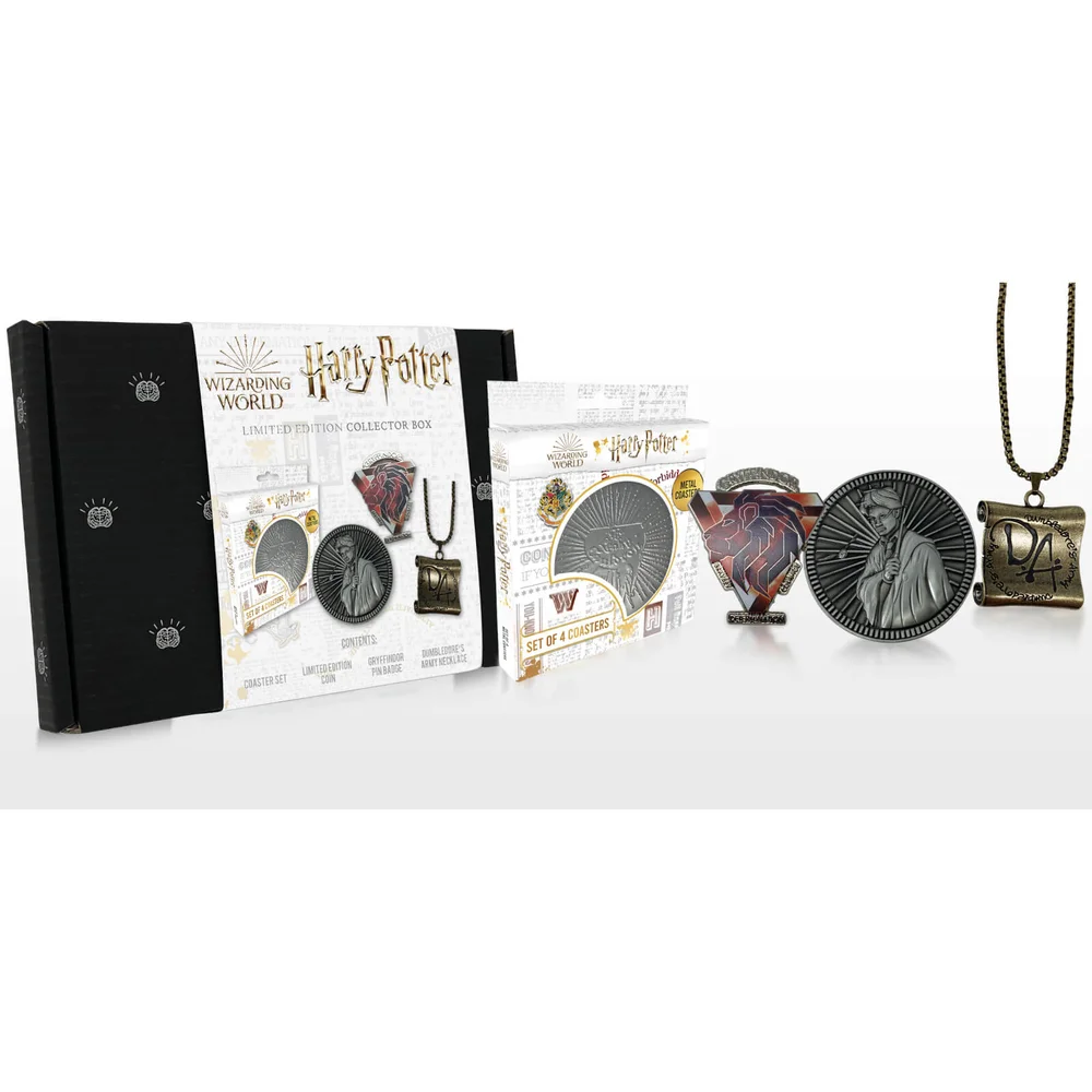 Harry Potter-Geschenkset - Hp-Sammlermünze, Da-Halskette, Gryffindor-Anstecker & Untersetzer-Set Bild 1