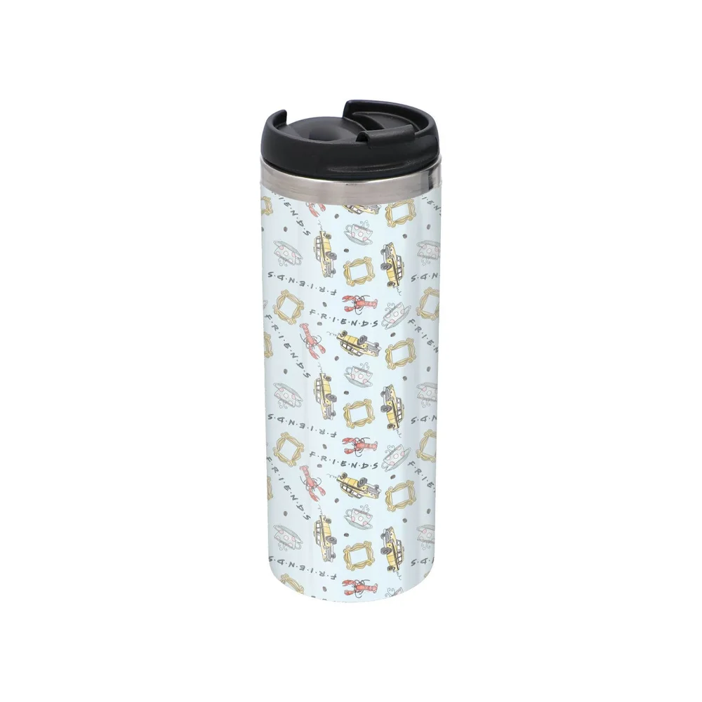 Friends Pattern Cool Tone Stainless Steel Thermo Travel Mug - Metallic Finish Bild 1
