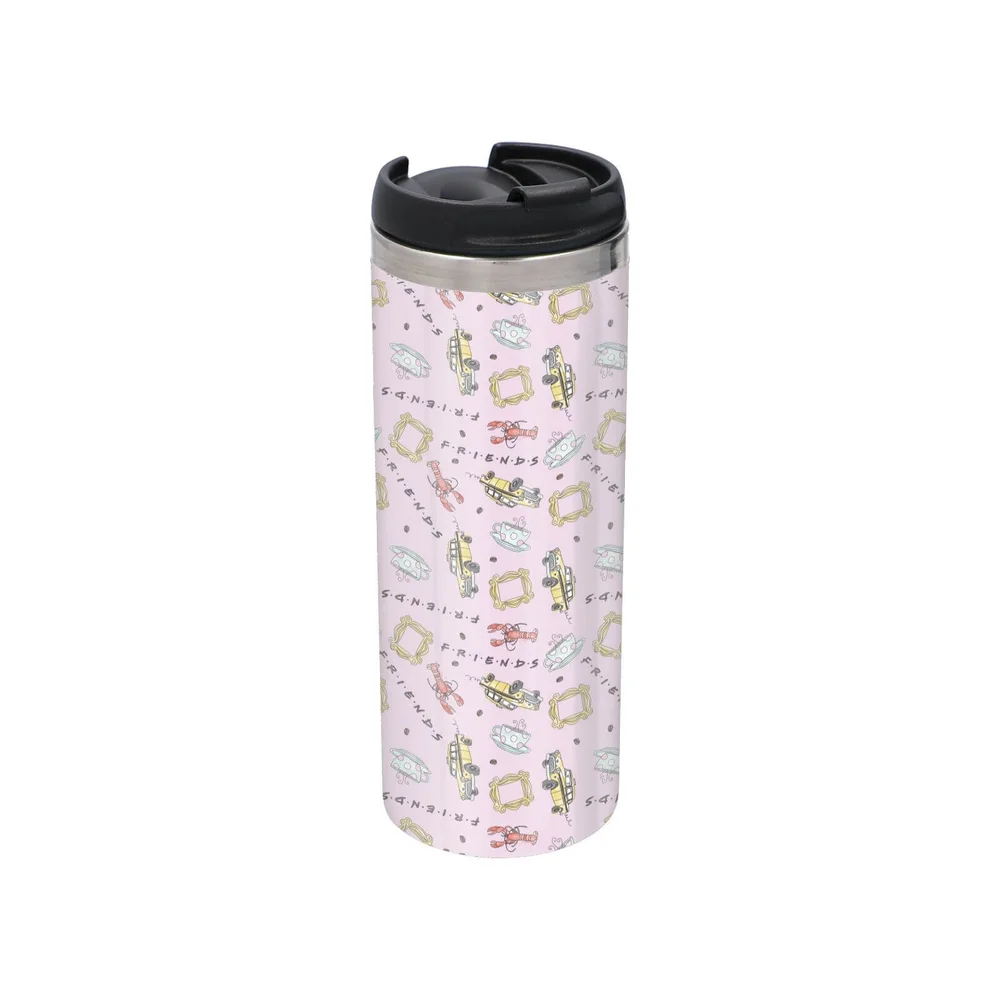 Friends Pattern Warm Tone Stainless Steel Thermo Travel Mug - Metallic Finish Bild 1