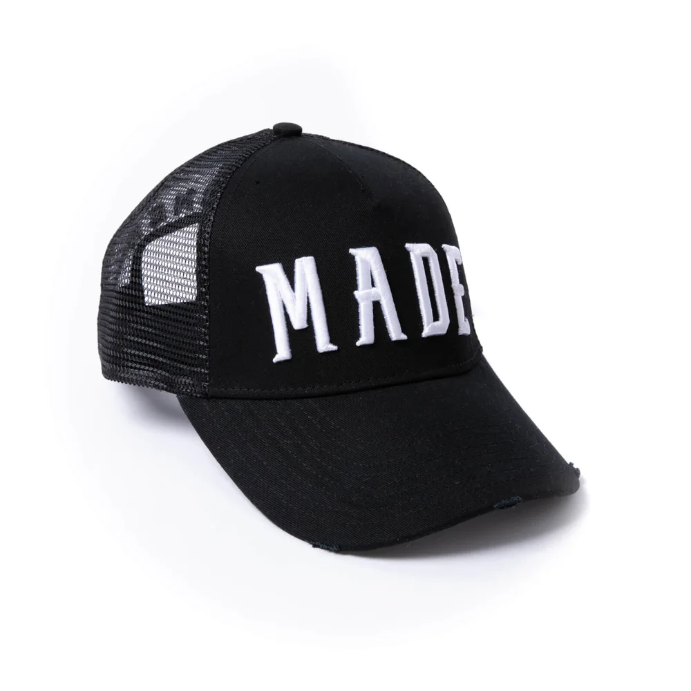 Milliner Black Distressed Cotton Trucker Made 3D Embroidered Bild 1