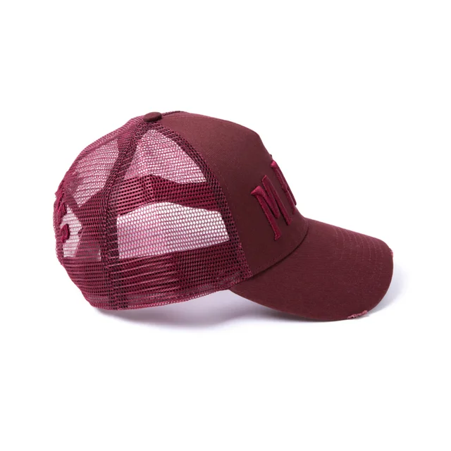 Milliner Fired Brick Distressed Cotton Trucker Made 3D Embroidered