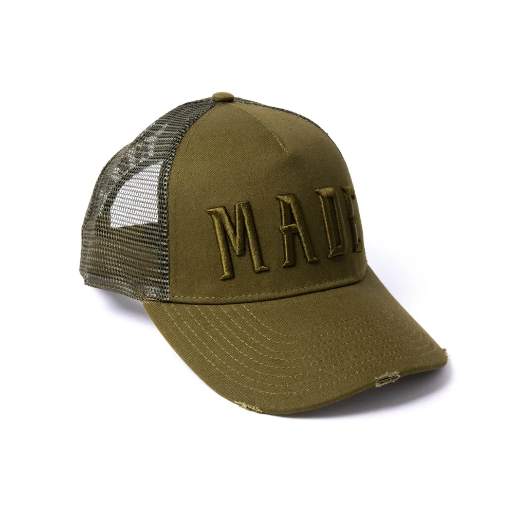 Milliner Military Olive Distressed Cotton Trucker Made 3D Embroidered Bild 1