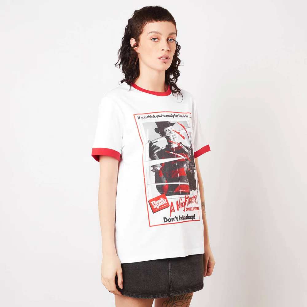 A Nightmare On Elm Street Don't Fall Asleep Unisex Ringer T-Shirt - Weiß / Rot - S Bild 1