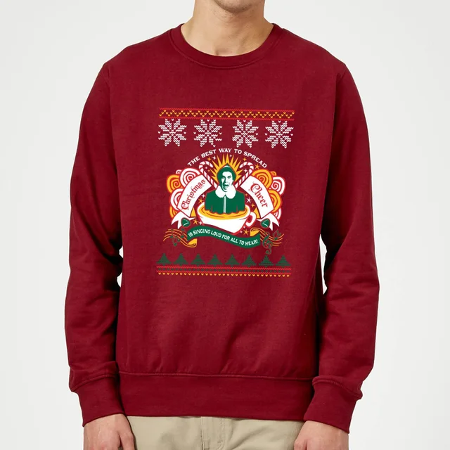 Elf Christmas Cheer Weihnachtspullover – Burgund