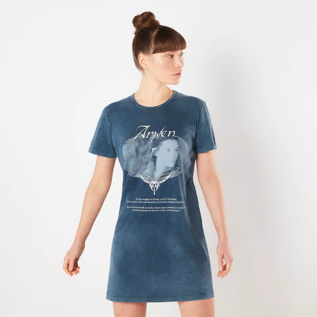 Herr der Ringe Arwen Lady Of Rivendell Damen T-Shirt Kleid - Navy Blau Acid Wash