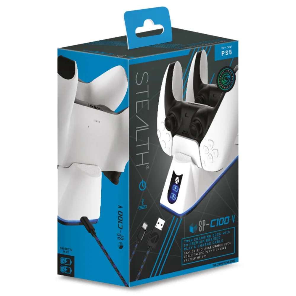 PS5 Twin USB Charging Dock & Play & Charge Cable - White Bild 1
