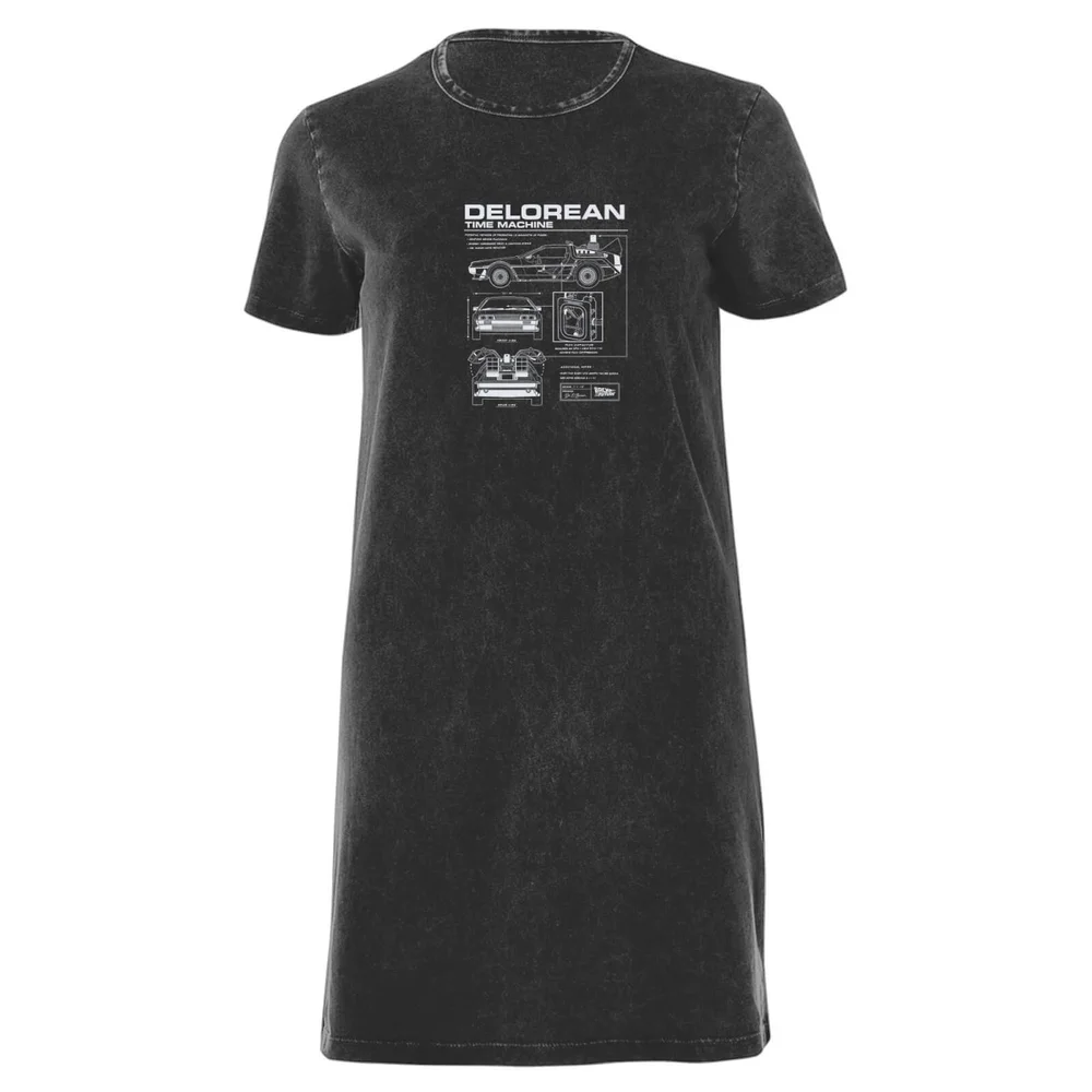 Back To The Future Delorean Women's T-Shirt Dress - Black Acid Wash - M - Black Acid Wash Bild 1