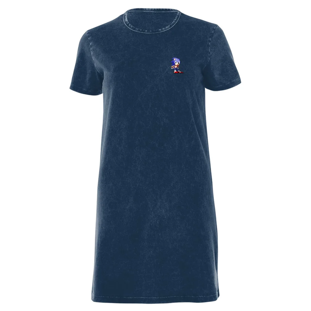 Sega Sonic Pixel Women's T-Shirt Dress - Navy Acid Wash - XXL - Navy Acid Wash Bild 1
