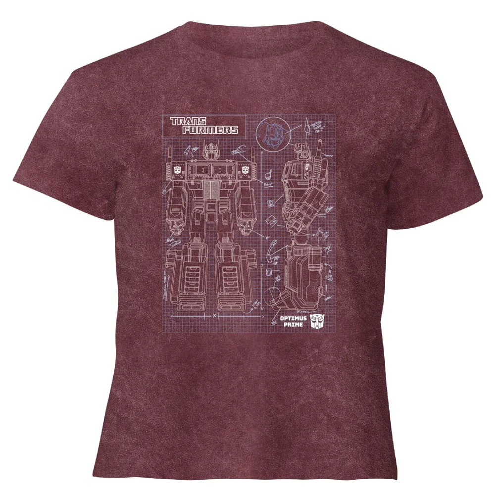 Transformers Optimus Prime Schematic - Women's Cropped T-Shirt - Burgundy Acid Wash - XS Bild 1