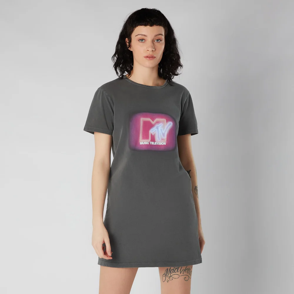 MTV Neon Damen T-Shirt Dress - Schwarz Acid Wash - M Bild 1