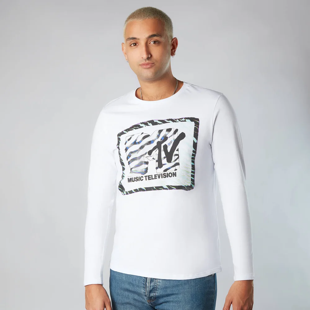 MTV Zebra Pattern Unisex Langarm T-Shirt - Weiß - S Bild 1