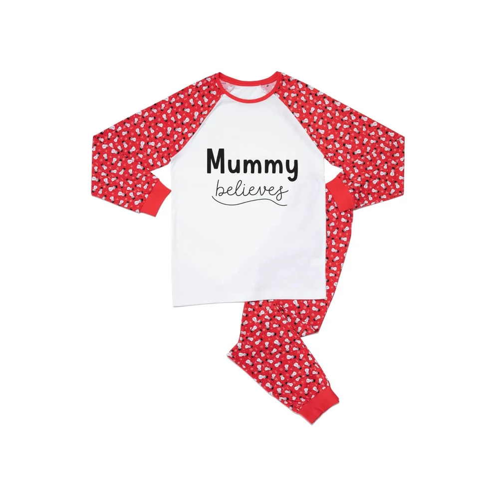 Mummy Believes Women's Patterned Pyjamas - White / Red - XL Bild 1