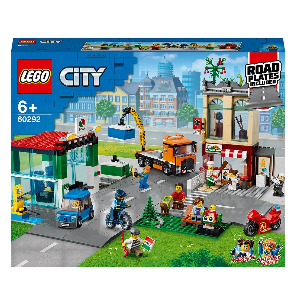 LEGO 60292 City Stadtzentrum Bauset mit Spielzeug-Motorbike, Fahrrad, Truck, Straßenplatten und 8 Minifiguren Bild 1