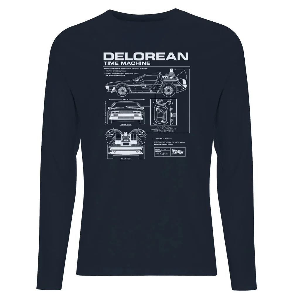 Back To The Future Delorean Schematic Unisex Long Sleeve T-Shirt - Navy - S Bild 1
