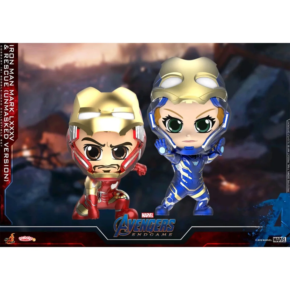 Hot Toys Cosbaby - Avengers: Endgame (Größe S) - Iron Man Mark 85 & Rescue (Mask Open Version) (2er-Pack) Bild 1