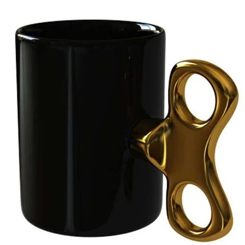 Black Ceramic Mug with Gold Key Style Handle Bild 1