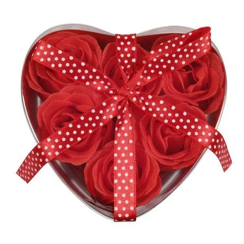 6 Rose Scented Bath Flowers in a Heart Box Bild 1