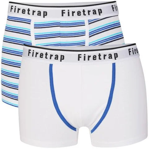 Firetrap Men's 2-Pack Striped Boxers - White/Blue - S - Weiss-Blau Bild 1