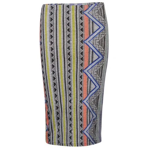 Glamorous Women's Midi Neon Aztec Print Skirt - Grey/Neon - 8 - Grey/Neon Bild 1