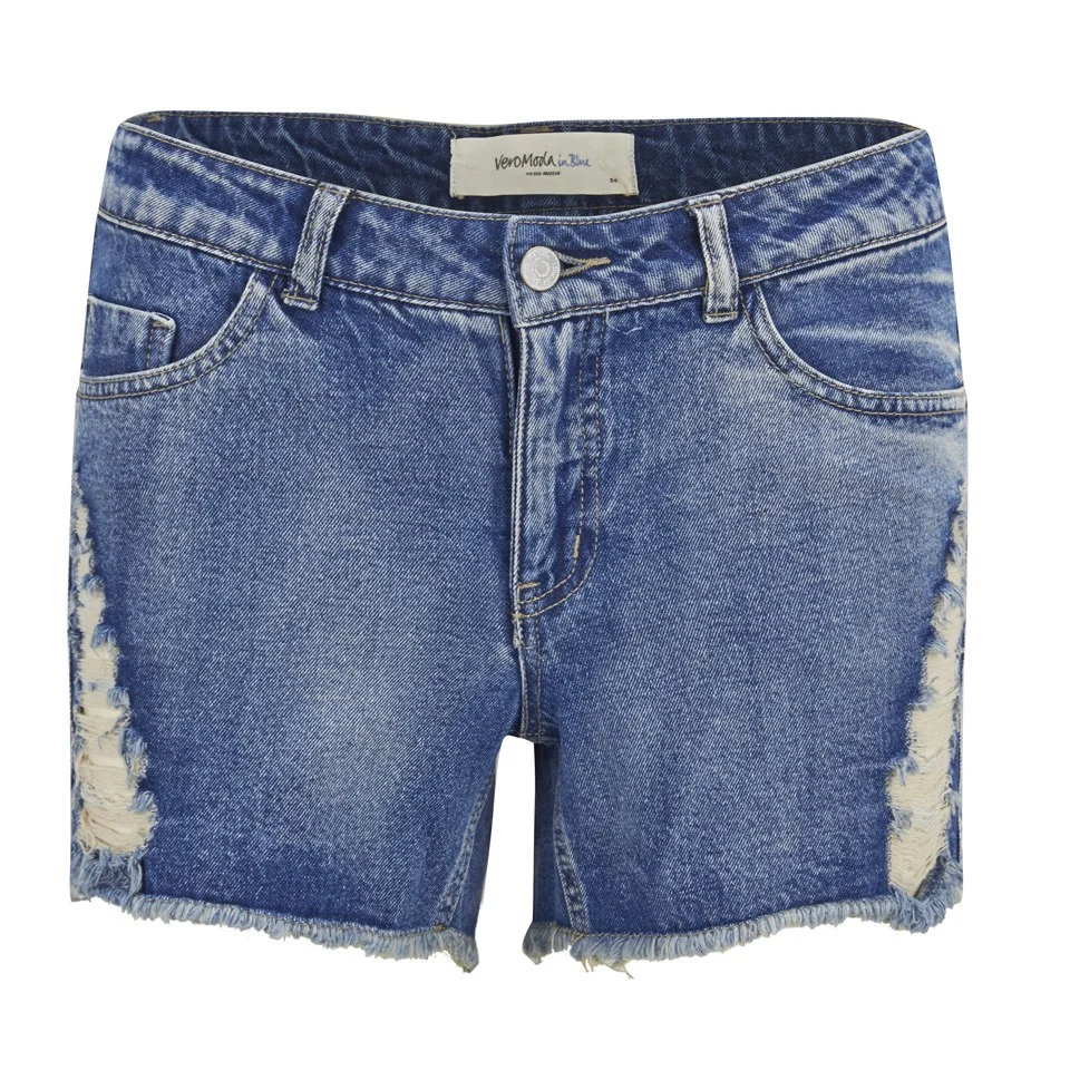 Vero Moda Women's Brix Distressed Shorts - Blue - UK 8 - Blau Bild 1