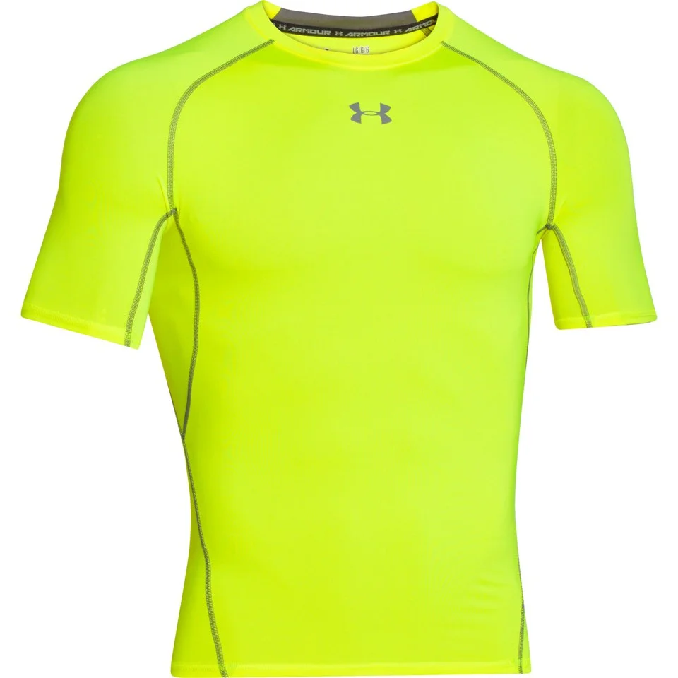 Under Armour Men's Armour Heat Gear Short Sleeve Training T-Shirt - Yellow/Graphite - S - Yellow/Grey Bild 1