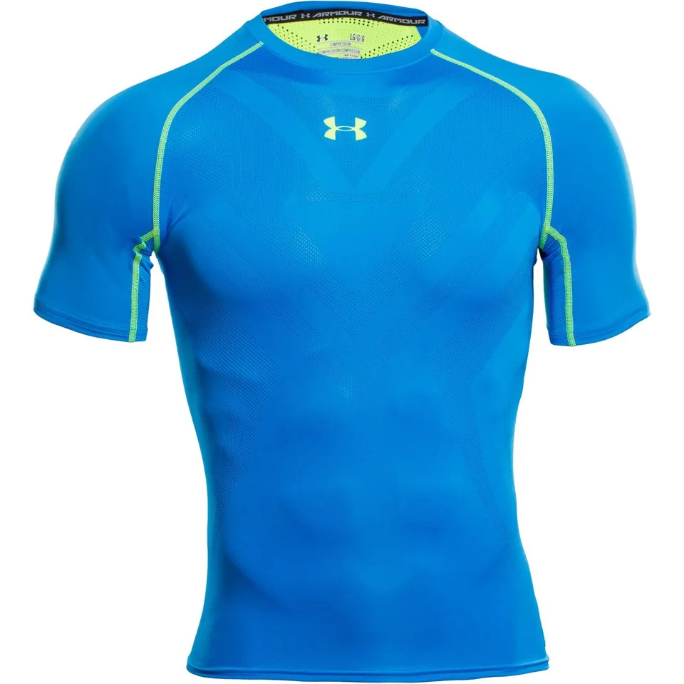 Under Armour Men's Armourvent Compression Short Sleeve Training T-Shirt - Blue Jet/High-Vis Yellow - S - Blue/Yellow Bild 1