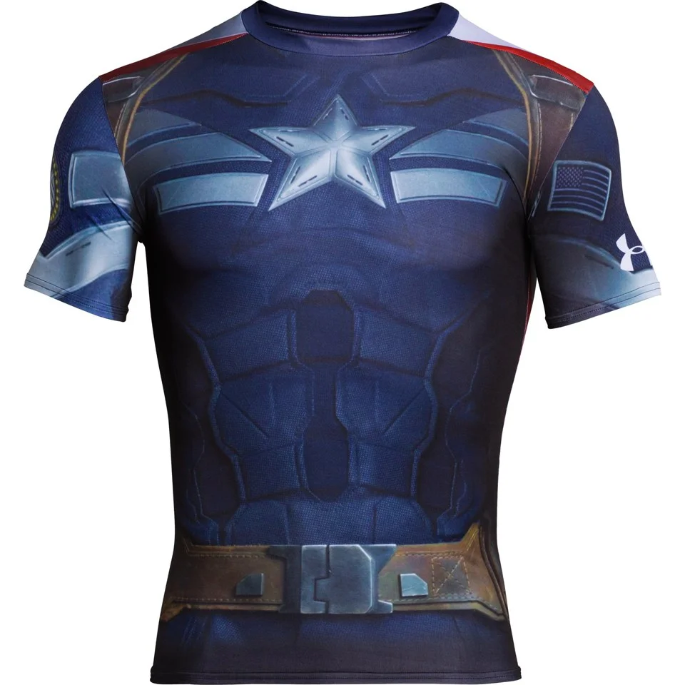 Under Armour Men's Captain America Compression Short Sleeved T-Shirt - Navy/Silver/Red - S - Blue/Red/Silver Bild 1