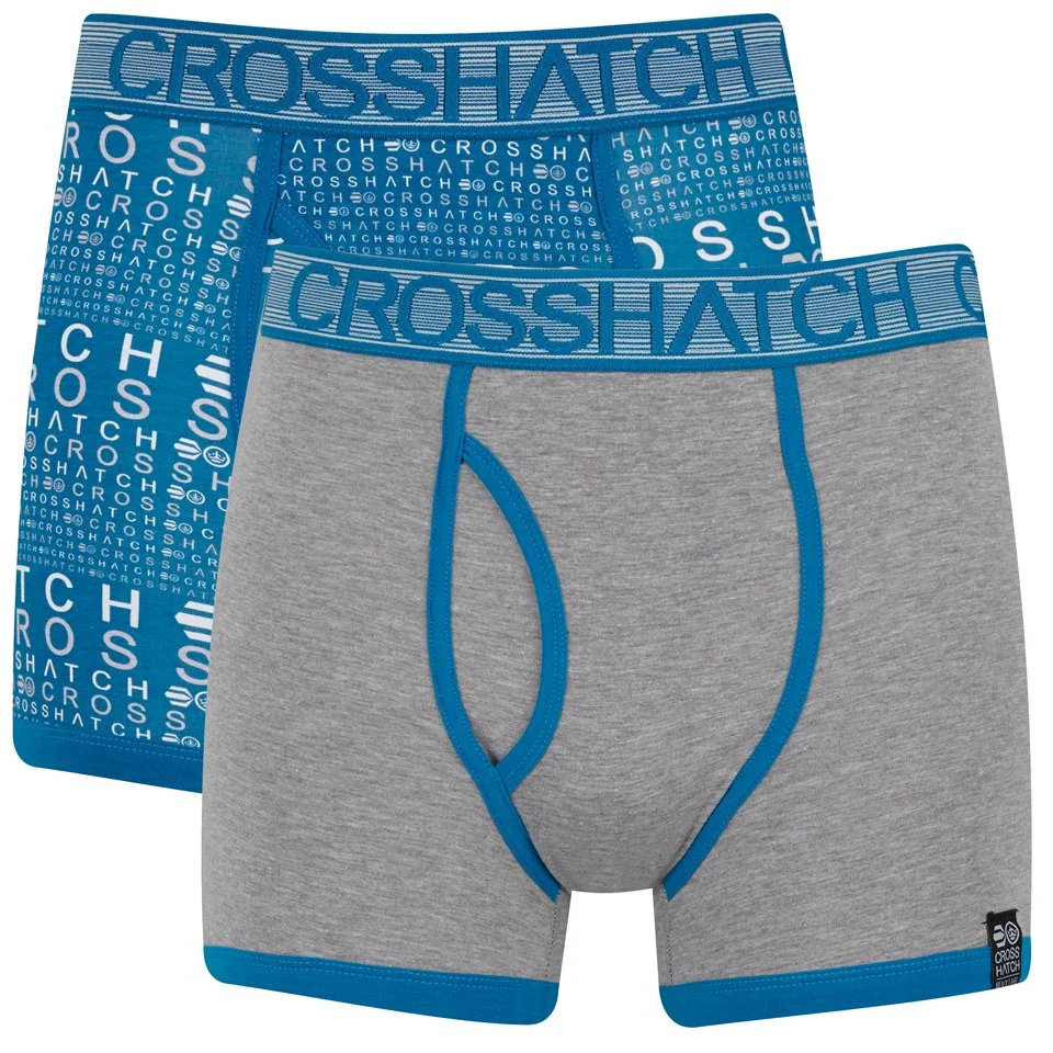 Crosshatch Men's Squint 2-Pack Boxer Shorts - Mykonos Blue/Grey Marl - S - Blue/Grey Bild 1