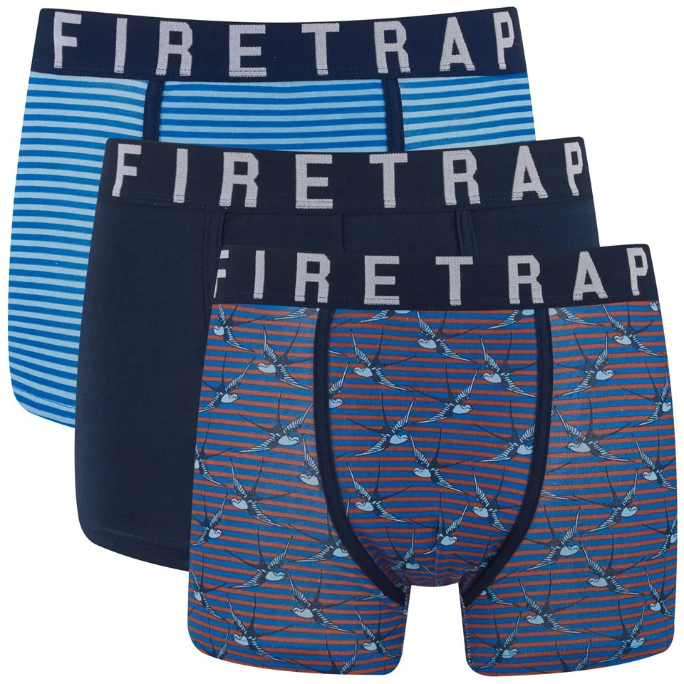 Firetrap Men's Swallow 3-Pack Boxers - Navy/Baby Blue/Rusty Red - S - Blue/Red Bild 1