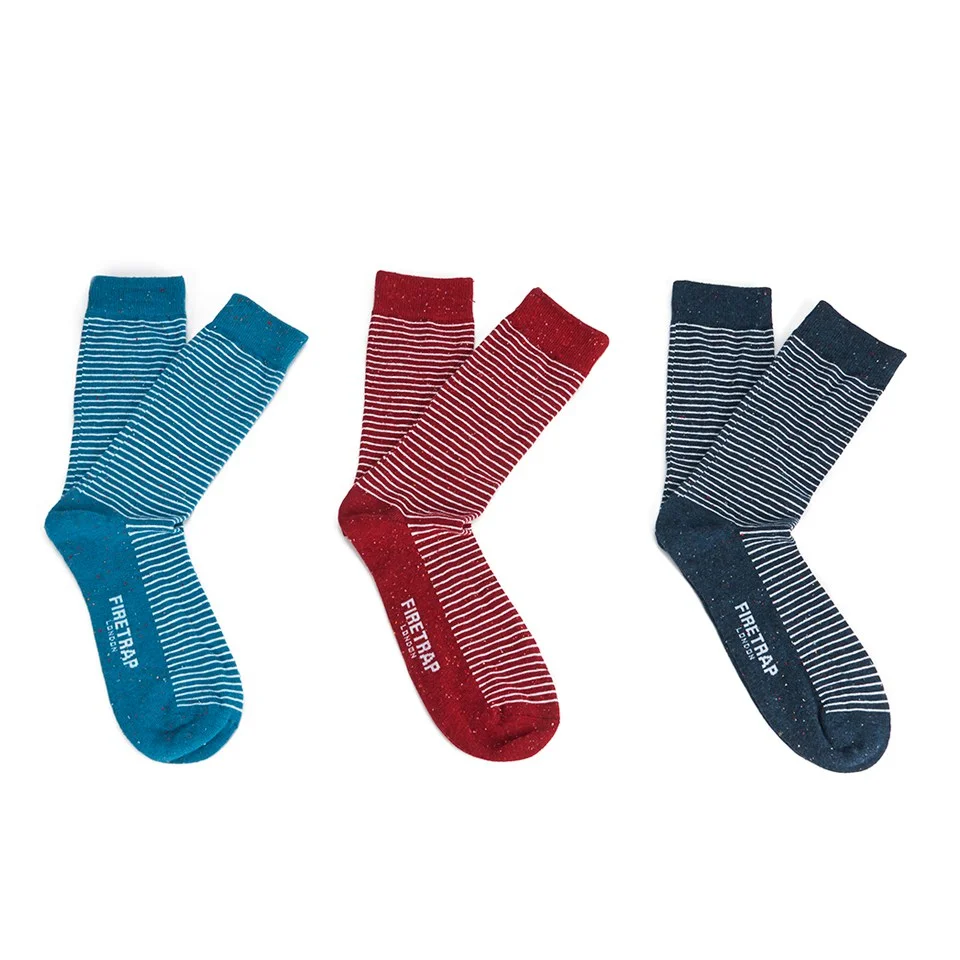 Firetrap Men's Neps Stripe 3-Pack Socks - Black Iris/Red/Blue - Eine Größe - Black/Red/Blue Bild 1