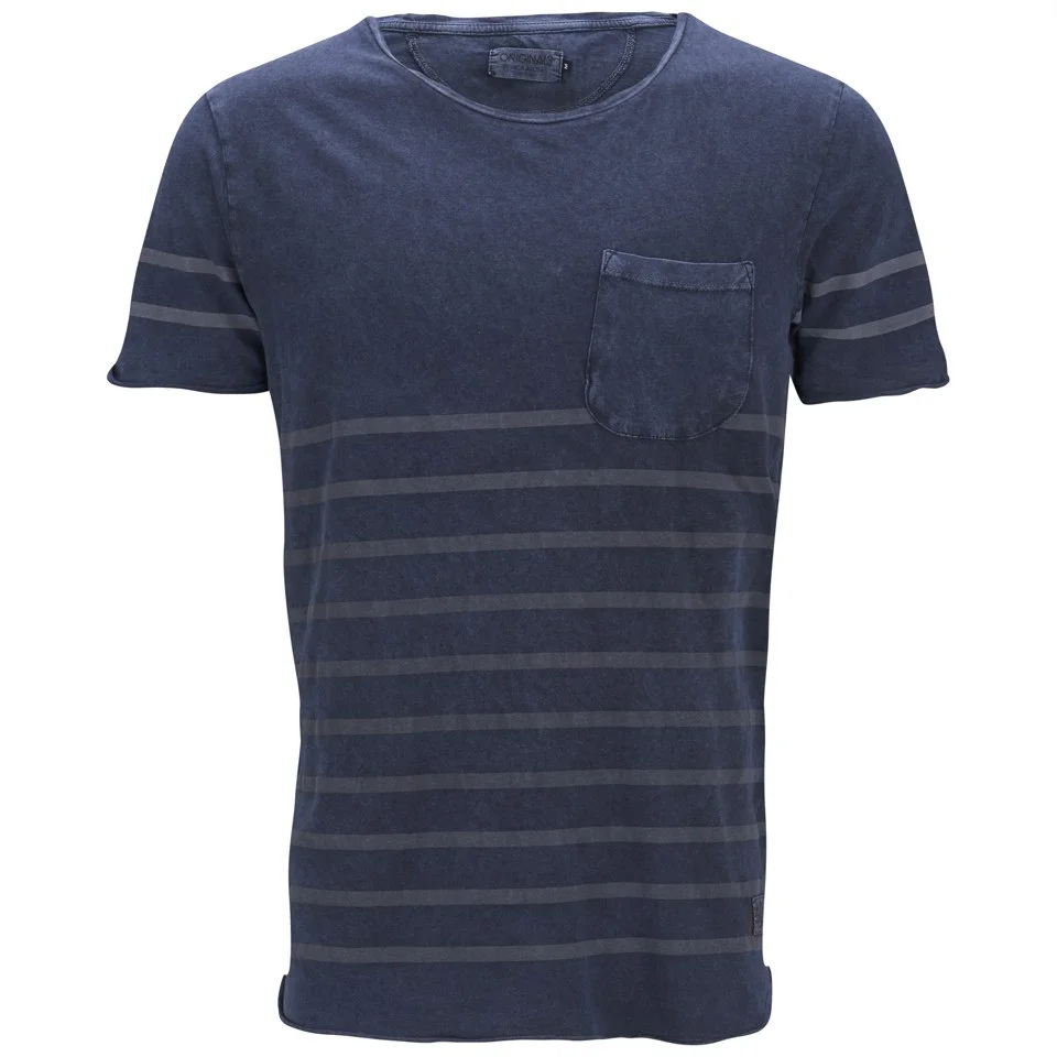 Jack & Jones Originals Men's Striped Corner T-Shirt - Peacoat - S - Blau Bild 1