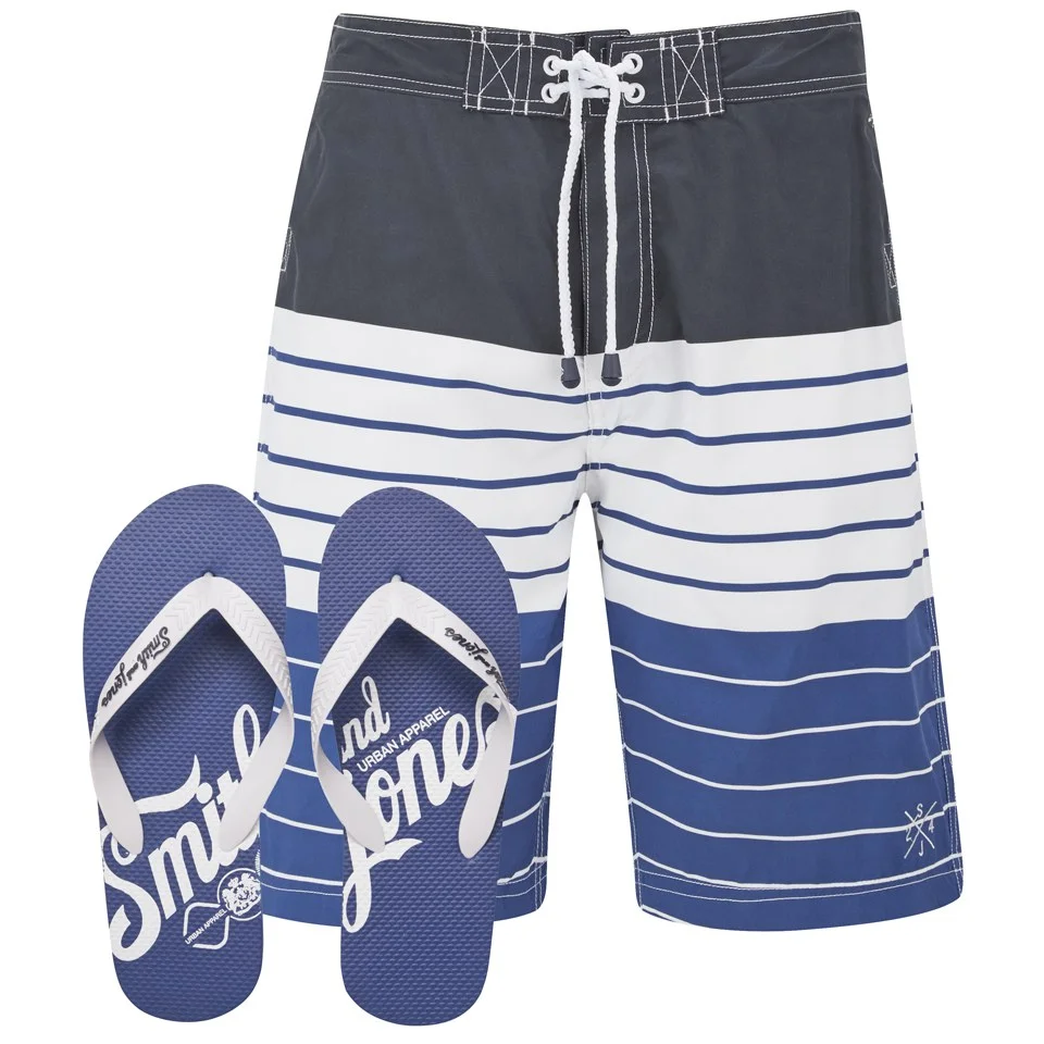 Smith & Jones Men's Shore Board Shorts with Free Flip Flops - Navy - S - Blau Bild 1