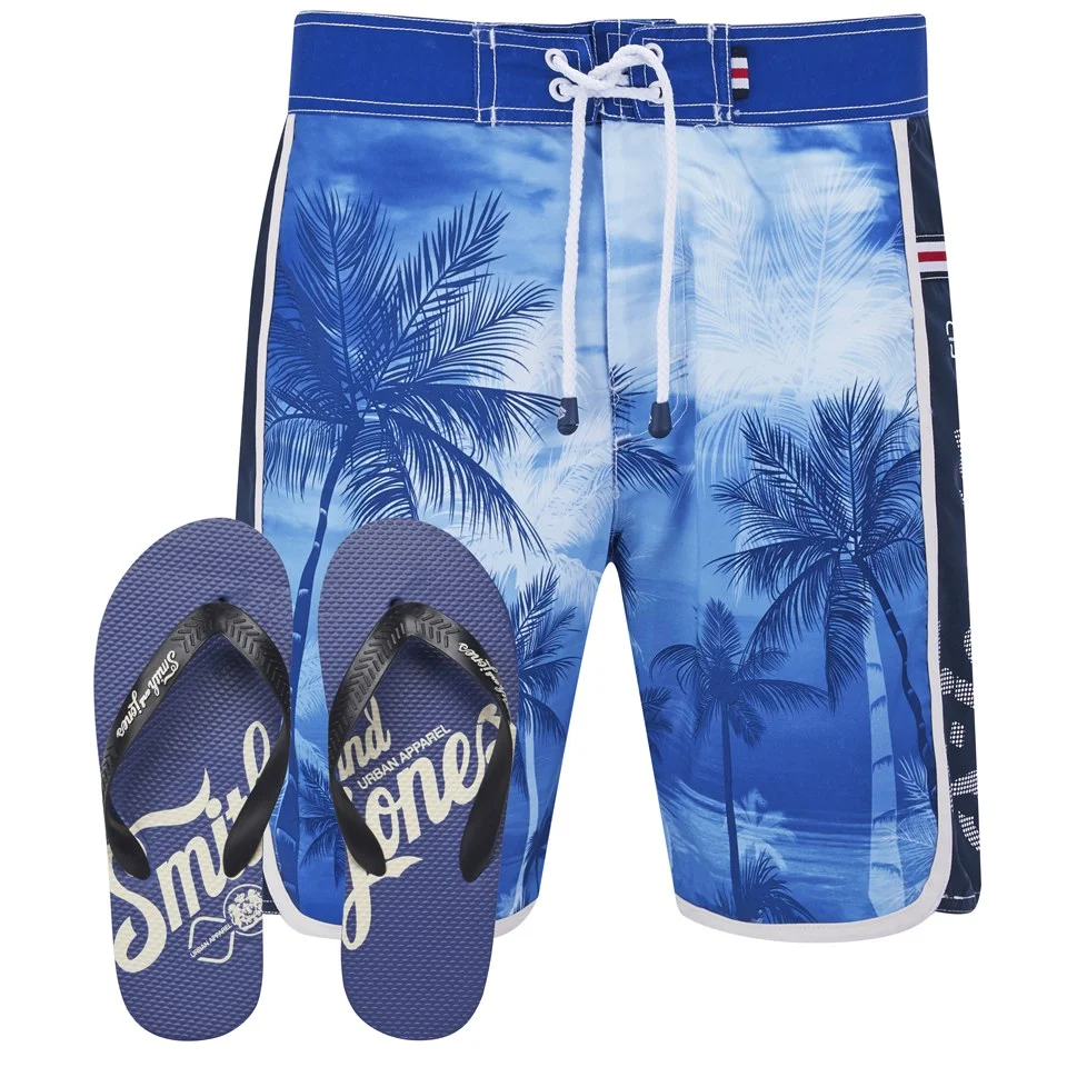 Smith & Jones Men's Kokomo Board Shorts with Free Flip Flops - Le Mans Blue - S - Blau Bild 1