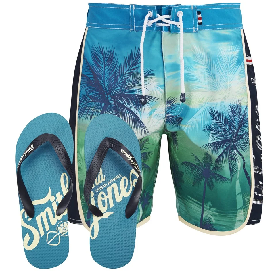 Smith & Jones Men's Kokomo Board Shorts with Free Flip Flops - Algiers Blue - S - Weiß Bild 1