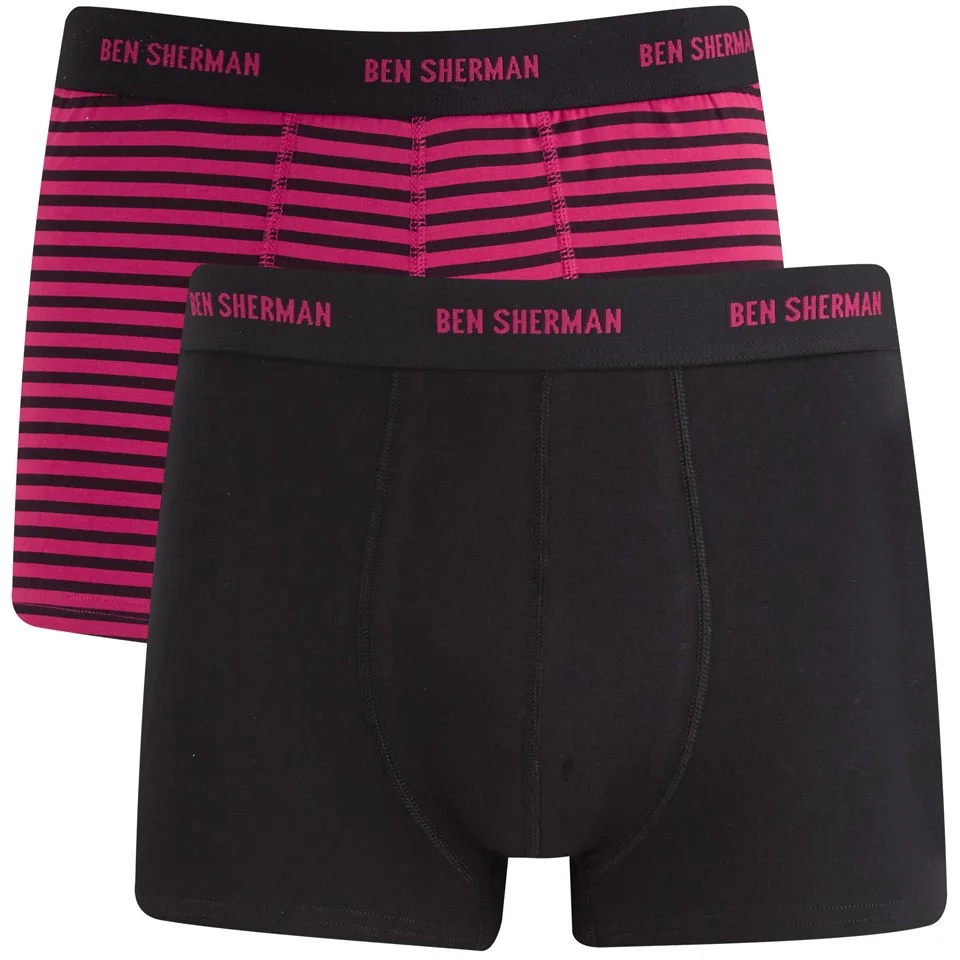Ben Sherman Men's 2-Pack Trunks - Cerise/Black Stripe/Black - S - Pink/Schwarz Bild 1