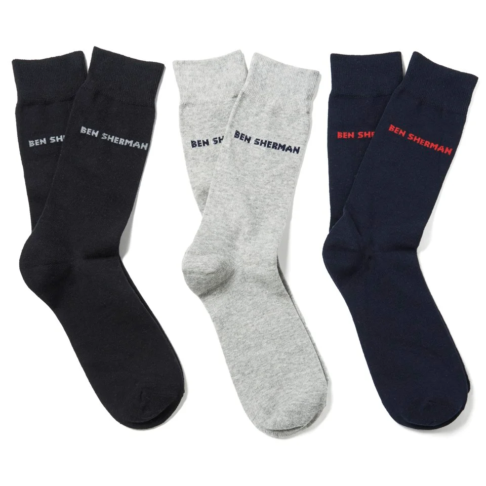 Ben Sherman Men's 3-Pack Hedgehunter Socks - Navy/Grey/Black - UK 7-11 - Blue/Grey/Black Bild 1