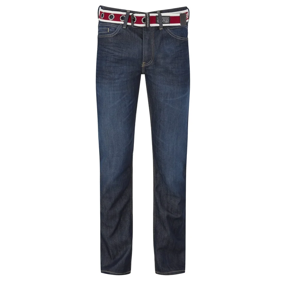 Crosshatch Men's Oklahoma Belted Jeans - Dark Wash - 30S - Blau Bild 1