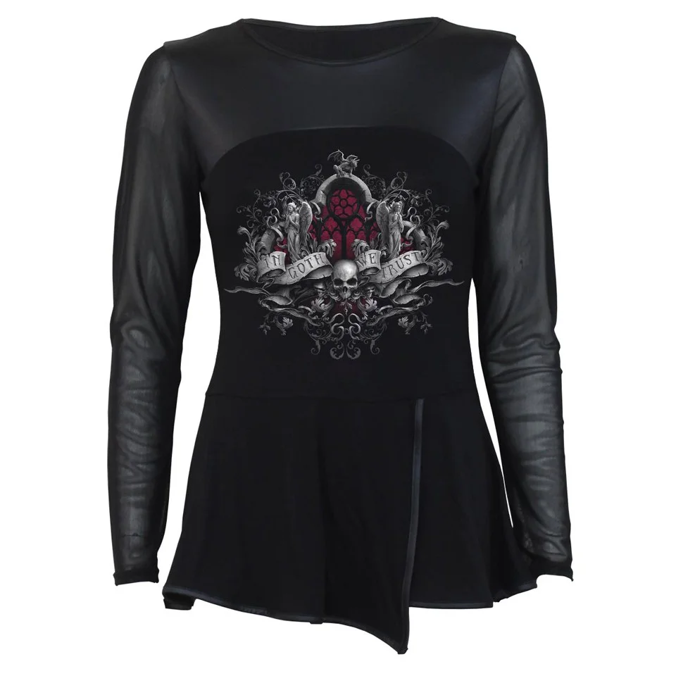 Spiral Women's IN GOTH WE TRUST Mesh Sleeve Flare-Wrap Dress - Black - L - Schwarz Bild 1