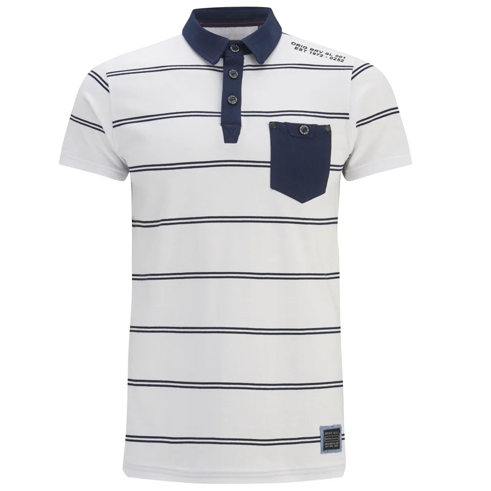 Brave Soul Men's Lorca Striped Polo Shirt - Optic White - S - Weiß Bild 1