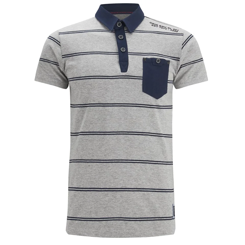 Brave Soul Men's Lorca Striped Polo Shirt - Light Grey Marl - S - Grau Bild 1