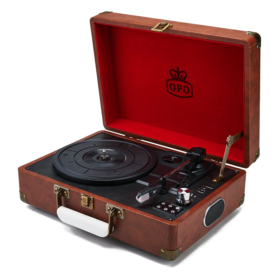 GPO Retro Attache Koffer Style Three-Speed Tragbarer Plattenspieler mit gratis USB Stick und eingebauten Lautsprechern - Braun Bild 1