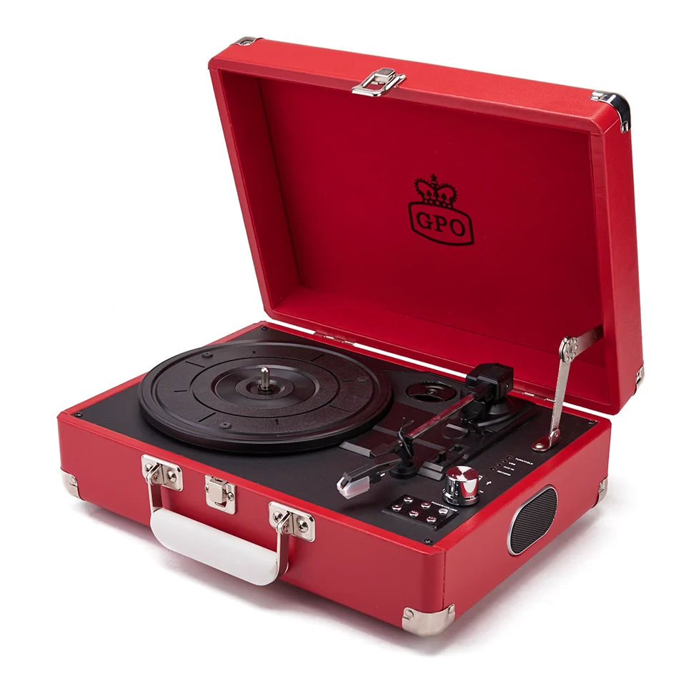 GPO Retro Attache Koffer Style Three-Speed Tragbarer Plattenspieler mit gratis USB Stick und eingebauten Lautsprechern - Rot Bild 1