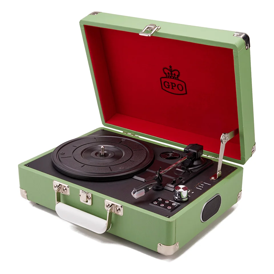 GPO Retro Attache Koffer Style Three-Speed Tragbarer Plattenspieler mit gratis USB Stick und eingebauten Lautsprechern - Grün Bild 1