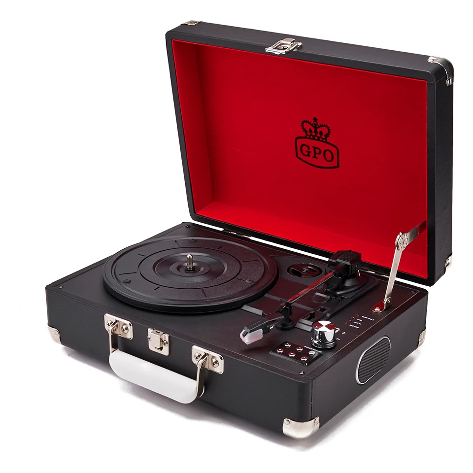 GPO Retro Attache Koffer Style Three-Speed Tragbarer Plattenspieler mit gratis USB Stick und eingebauten Lautsprechern - Schwarz Bild 1