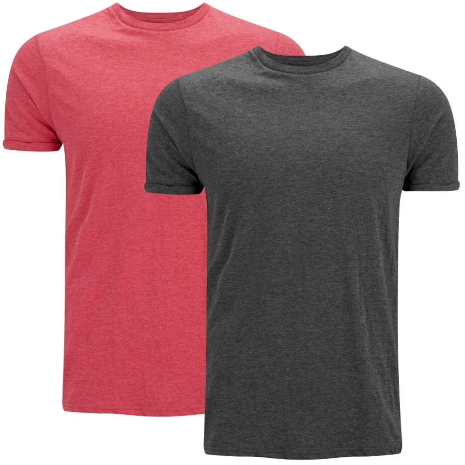 Brave Soul Men's Vardan 2 Pack T-Shirt - Grey/Red - S - Grau Bild 1