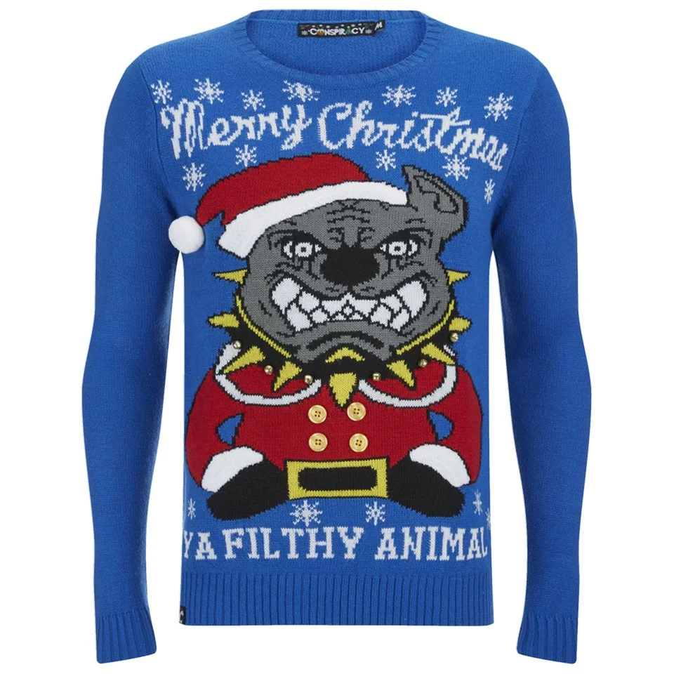 Conspiracy Men's Pitbull Christmas Jumper - Blue - S - Blau Bild 1