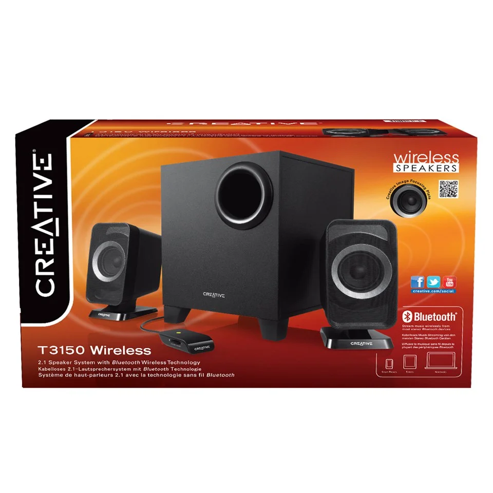 Creative T3150 Wireless Bluetooth 2.1 PC Speaker System with Subwoofer and Remote - Black Bild 1